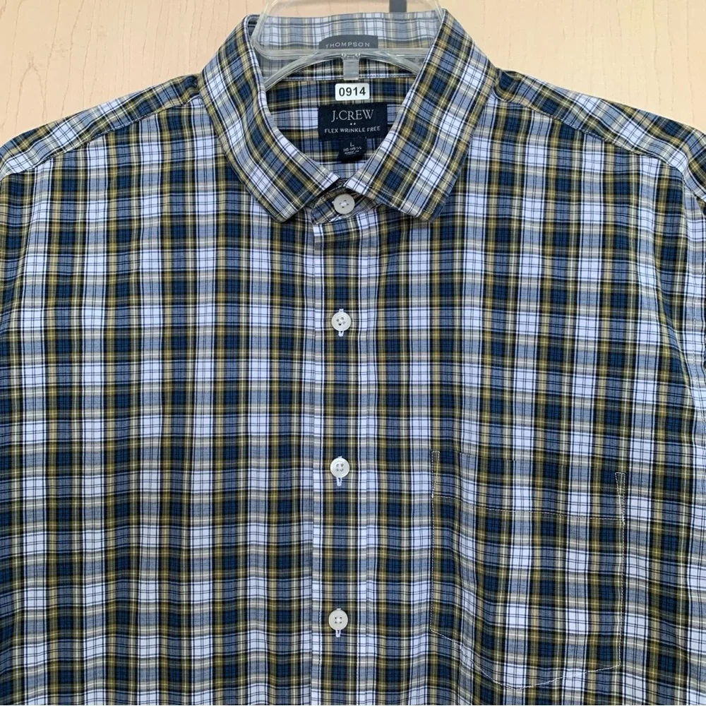 J.Crew Thompson Flex Wrinkle Free‎ Shirt Mens Long Sleeve Plaid Blue L 16-16.5